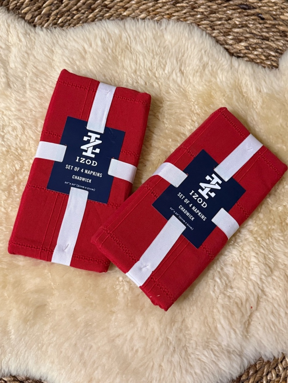 IZOD Red Cotton Napkin Set with White Bands - 8 Total